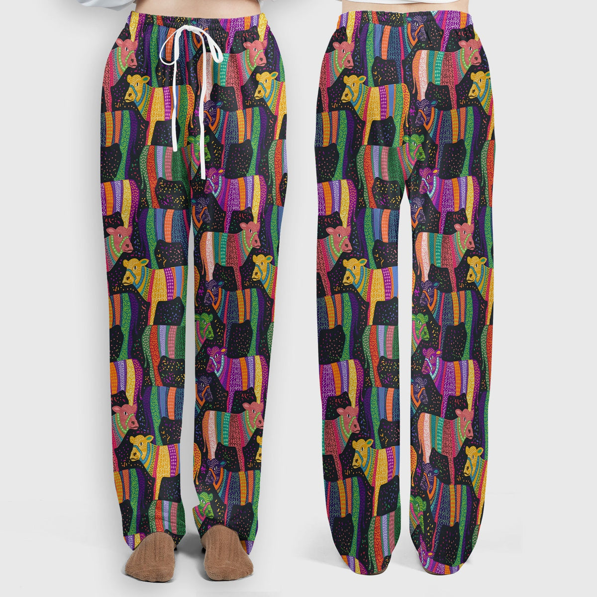 Vibrant Patchwork Rainbow Cow Nurse Scrub Set