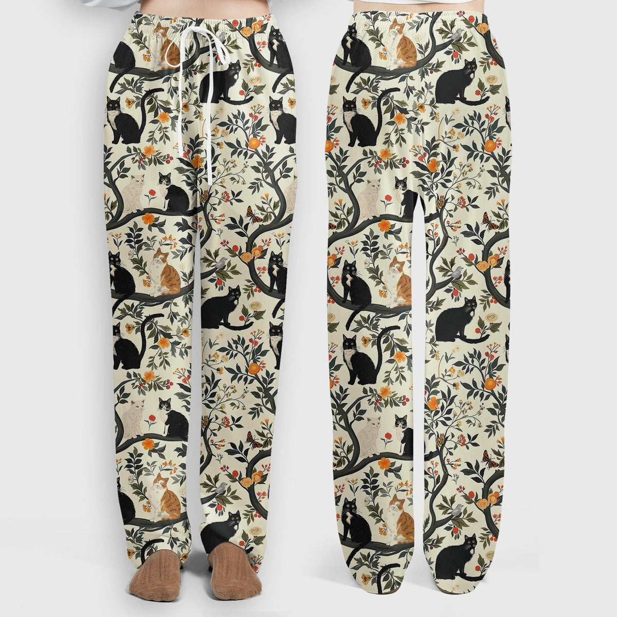 Vintage Black Cat Floral Nurse Scrub Set