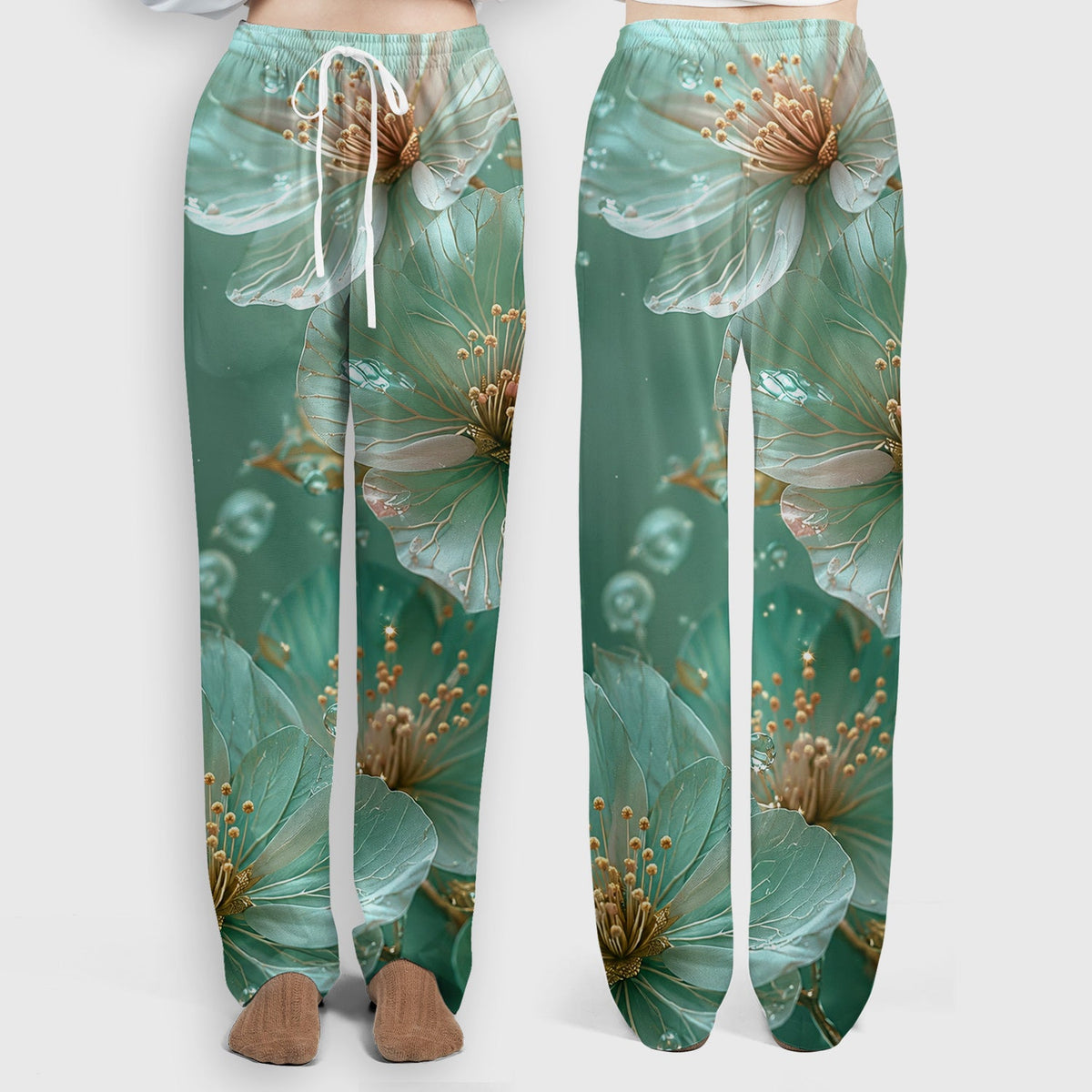Elegant Mint Blossom Dewdrop Nurse Scrub Set