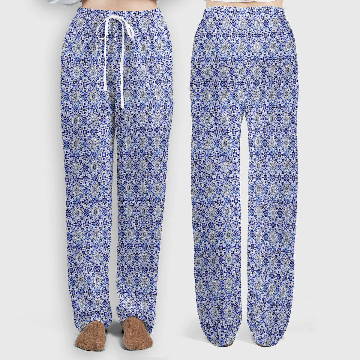 Blue Vintage Tile Floral Nurse Scrub Set