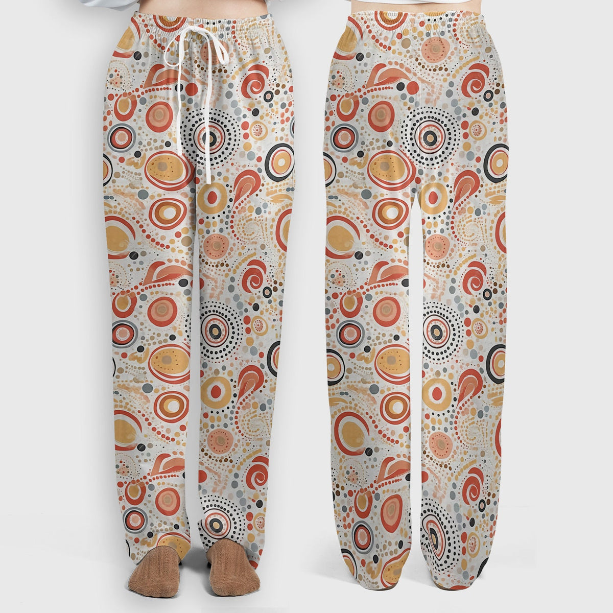 Abstract Earth Tone Dot Circle Pattern Scrub Set, Breathable Med Uniform