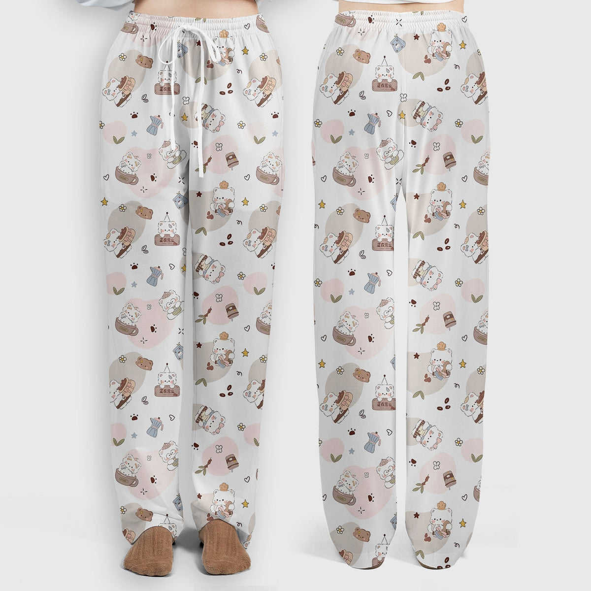 Cat With Coffee Paw Heart Nurse Scrub Set
