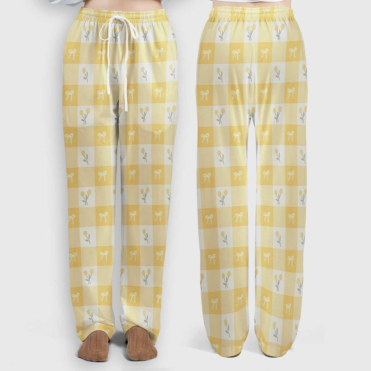 Yellow Gingham Bow Floral Nurse Scrub Set