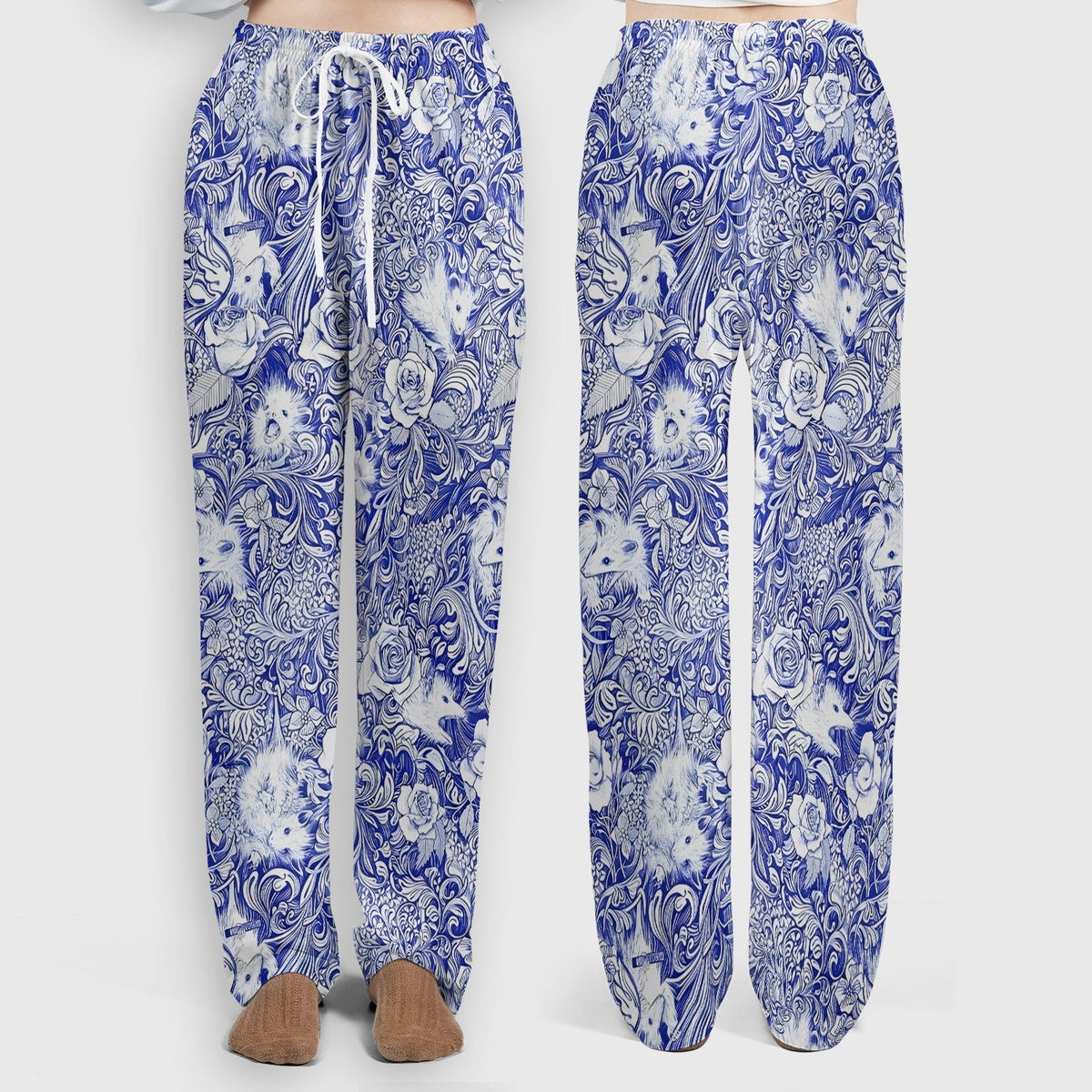 Blue Toile Porcupine Floral Nurse Scrub Set