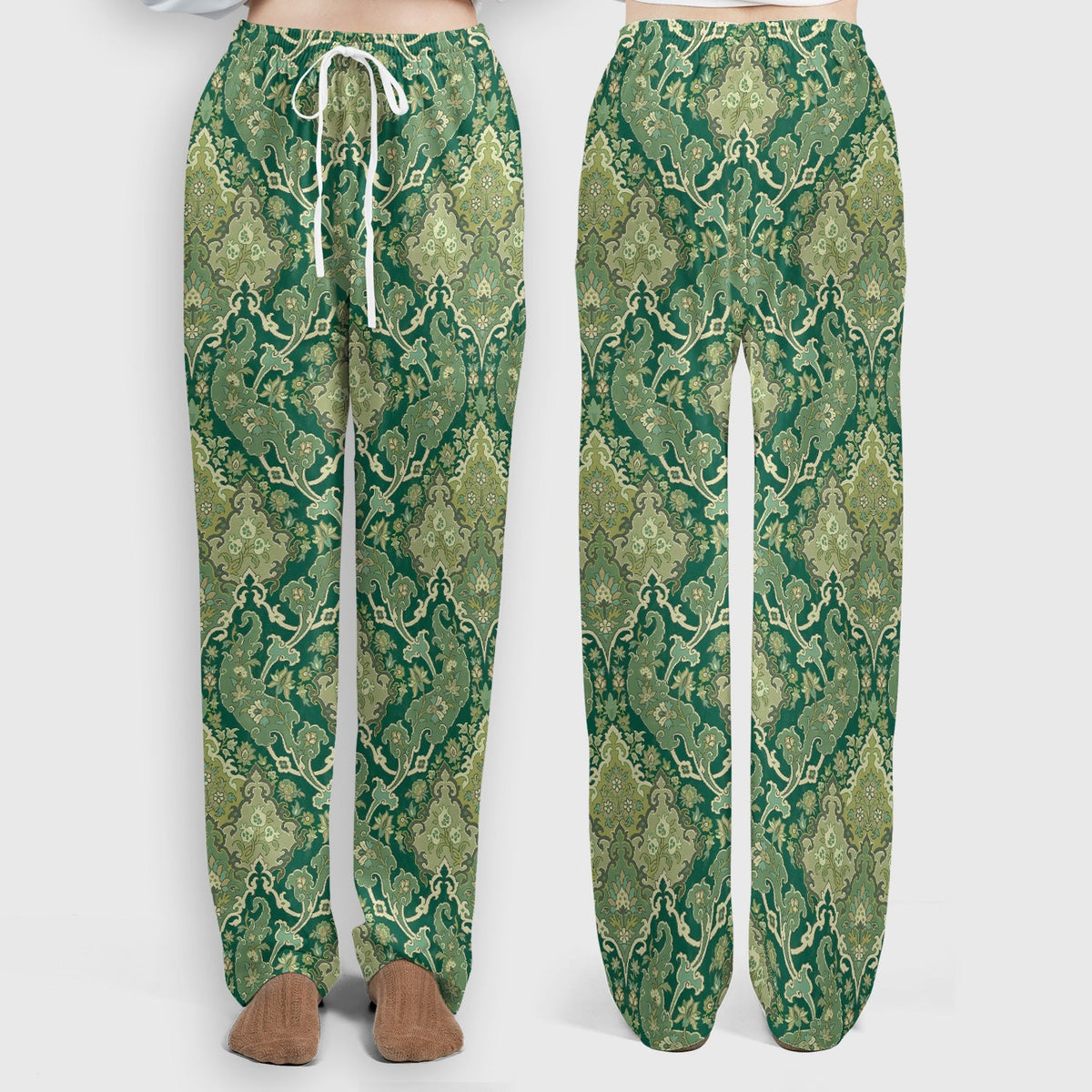 Green Vintage Damask Ornamental Nurse Scrub Set