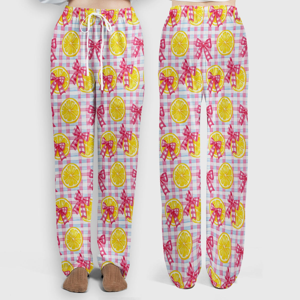 Lemon Slice Pink Bow Gingham Nurse Scrub Set