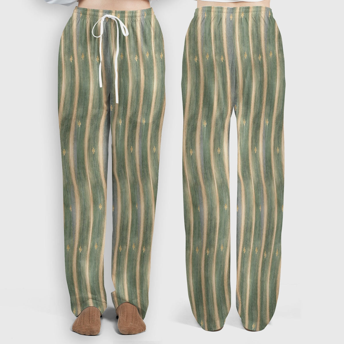 Nurse Green Vertical Stripe Floral Scrub Set
