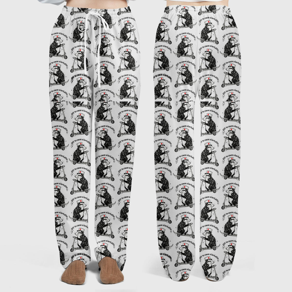 Funny Opossum Nurse Riding Scooter Pattern Scrubs Set, Breathable Med Uniform