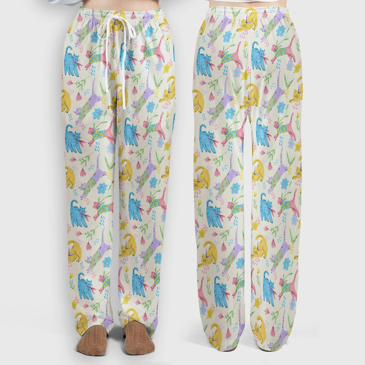 Colorful Cat Floral Nurse Scrub Set