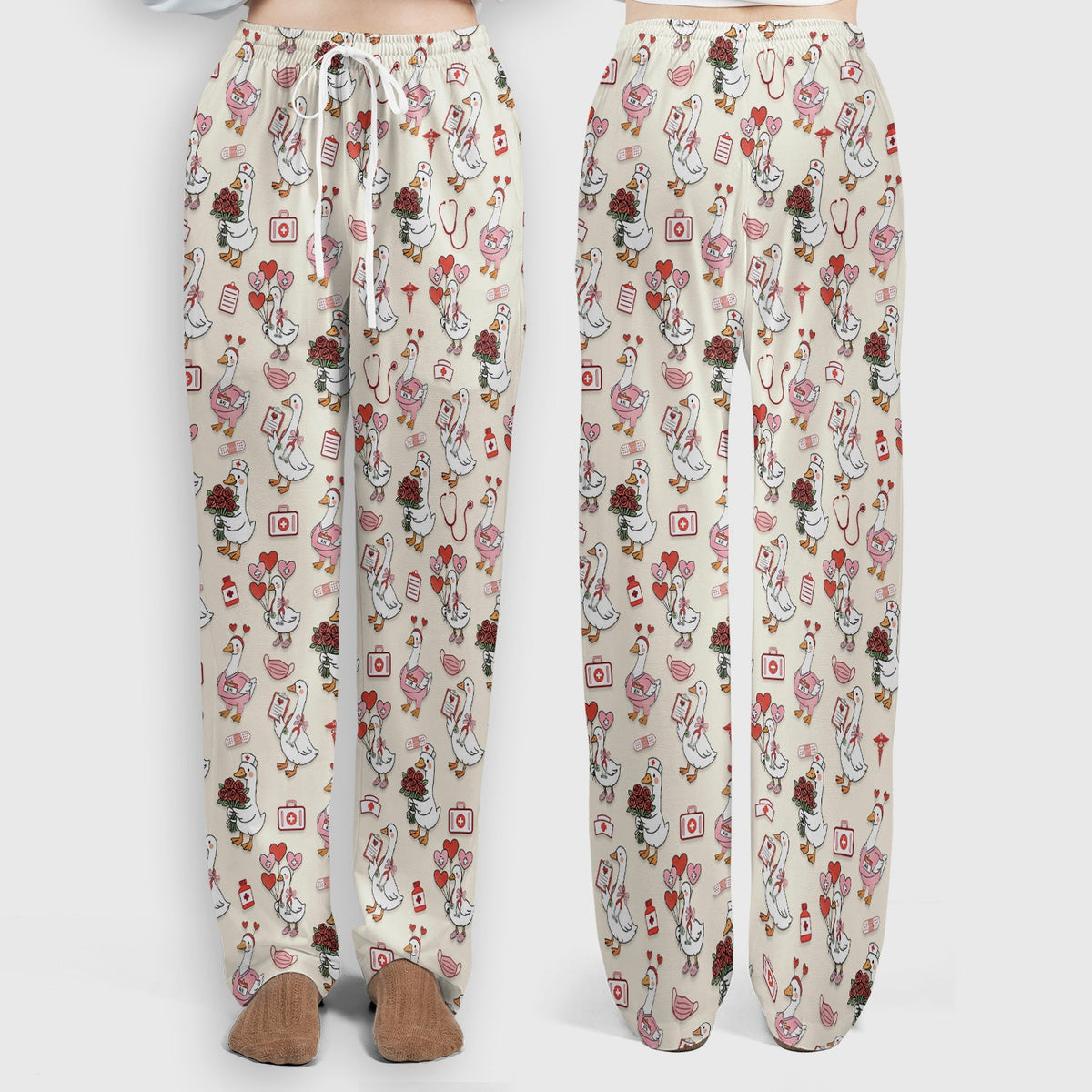 Cute Goose Nurse Medical Pattern Scrub Set, Women's Scrub Sets
