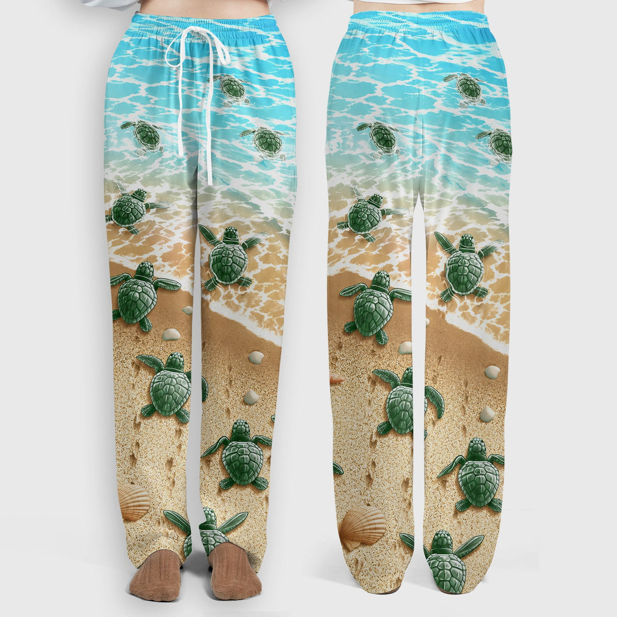 Coastal Sea Turtle Beach Pattern Scrub Set, Scrub Pants and V Neck Top