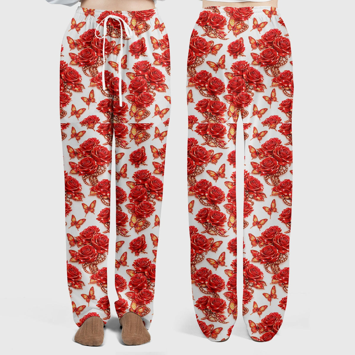 Red Rose And Butterfly Nurse Scrub Set