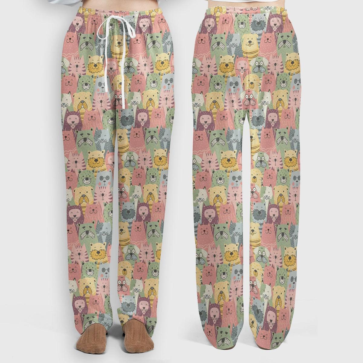 Cartoon Cat And Dog Faces Nurse Scrub Set