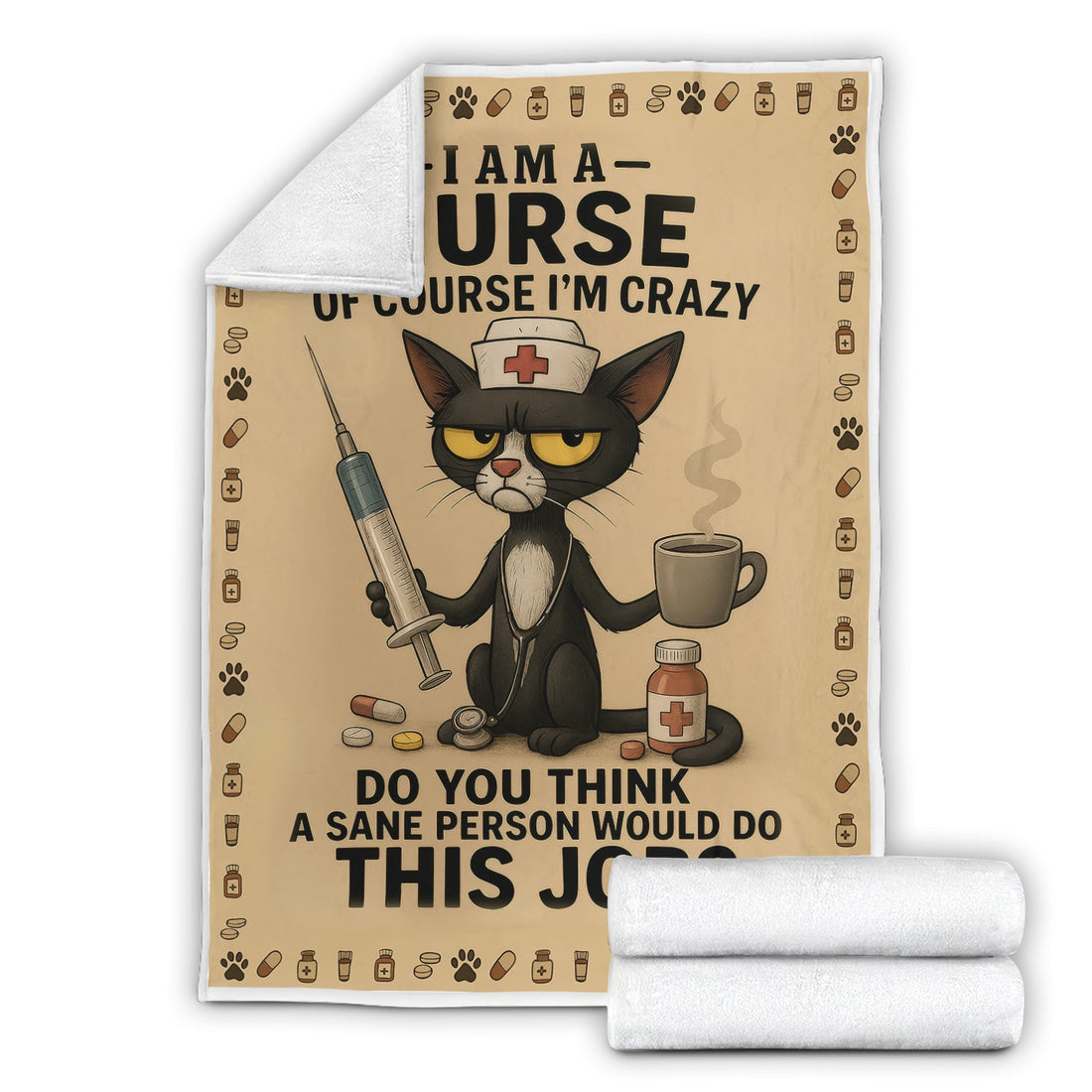 Personalized Crazy Black Cat Nurse Blanket