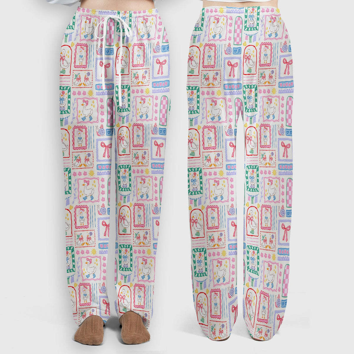Adorable Goose Ribbon Patchwork Frame Nurse Scrub Set