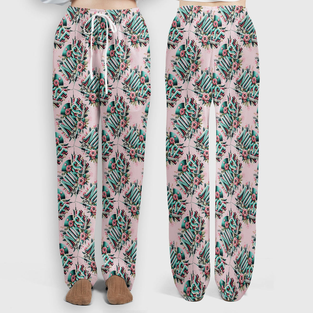 Typography Floral Nurse Scrub Set