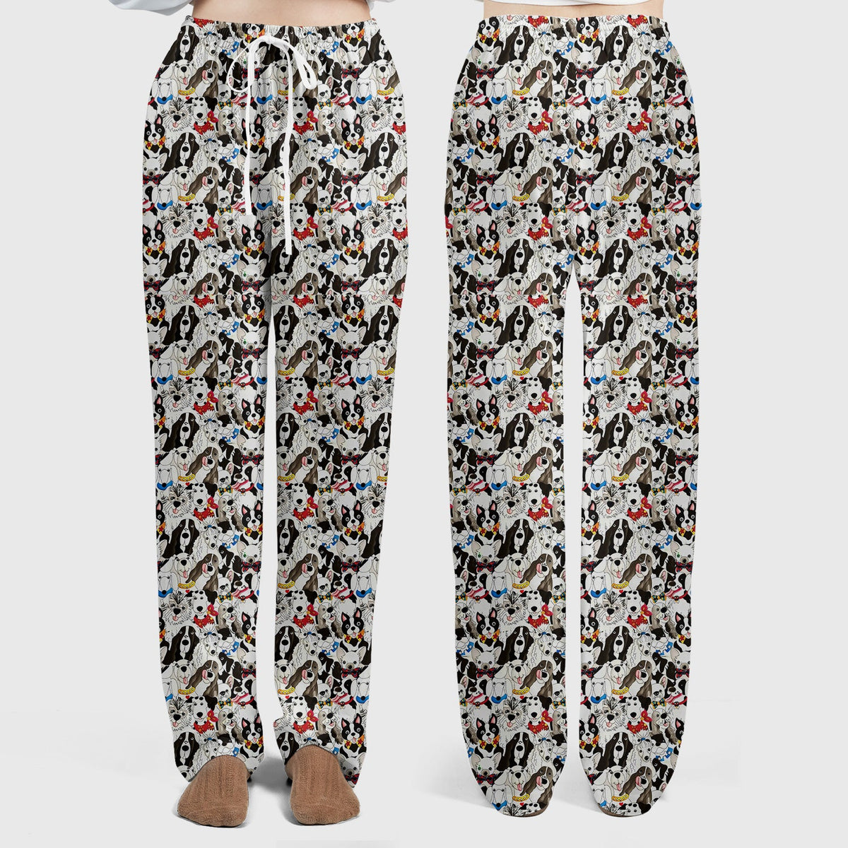 Cute Dog Cartoon All Over Print Scrub Set, Scrub Pants and V Neck Top