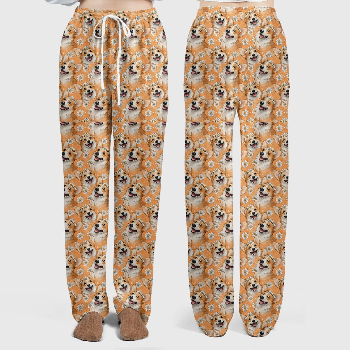 Corgi Daisy Floral Orange Nurse Scrub Set