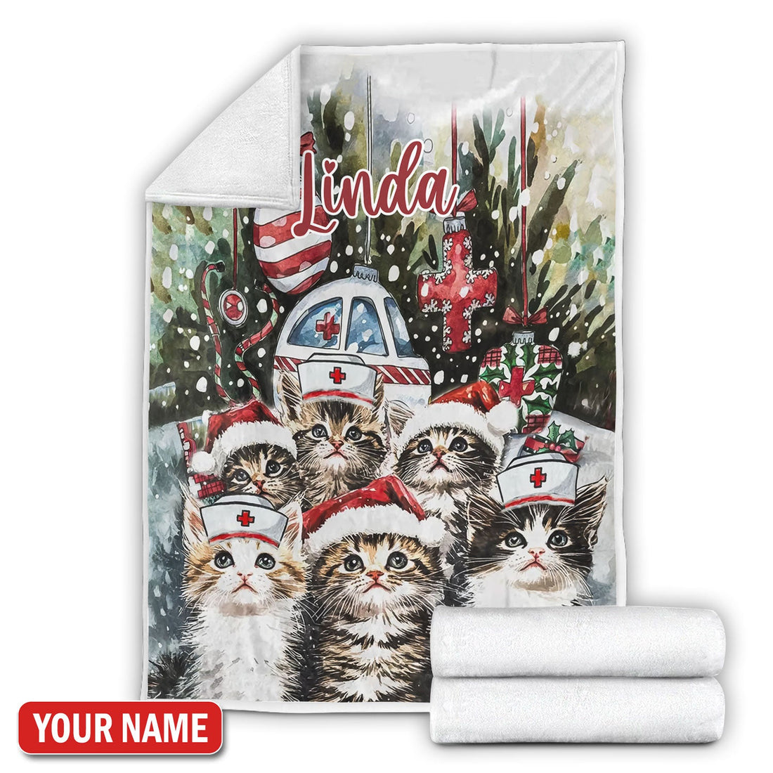 Personalized Kitty Christmas Nurse Blanket