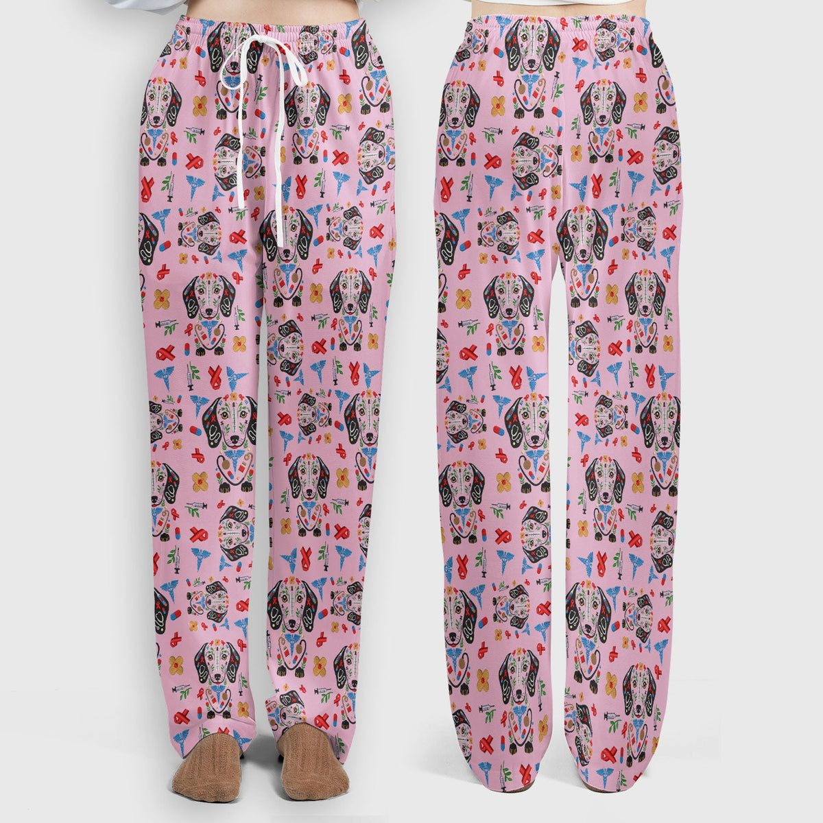 Dachshund Medical Icon Pattern Scrub Set, Women's Scrub Sets