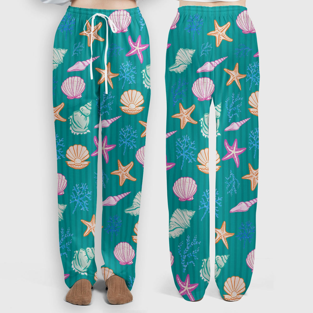 Colorful Seashell Starfish Ocean Stripe Nurse Scrub Set