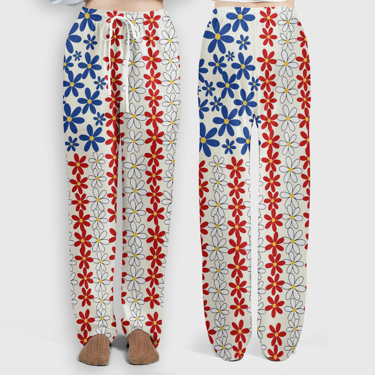 Retro Red Blue Daisy Nurse Scrub Set