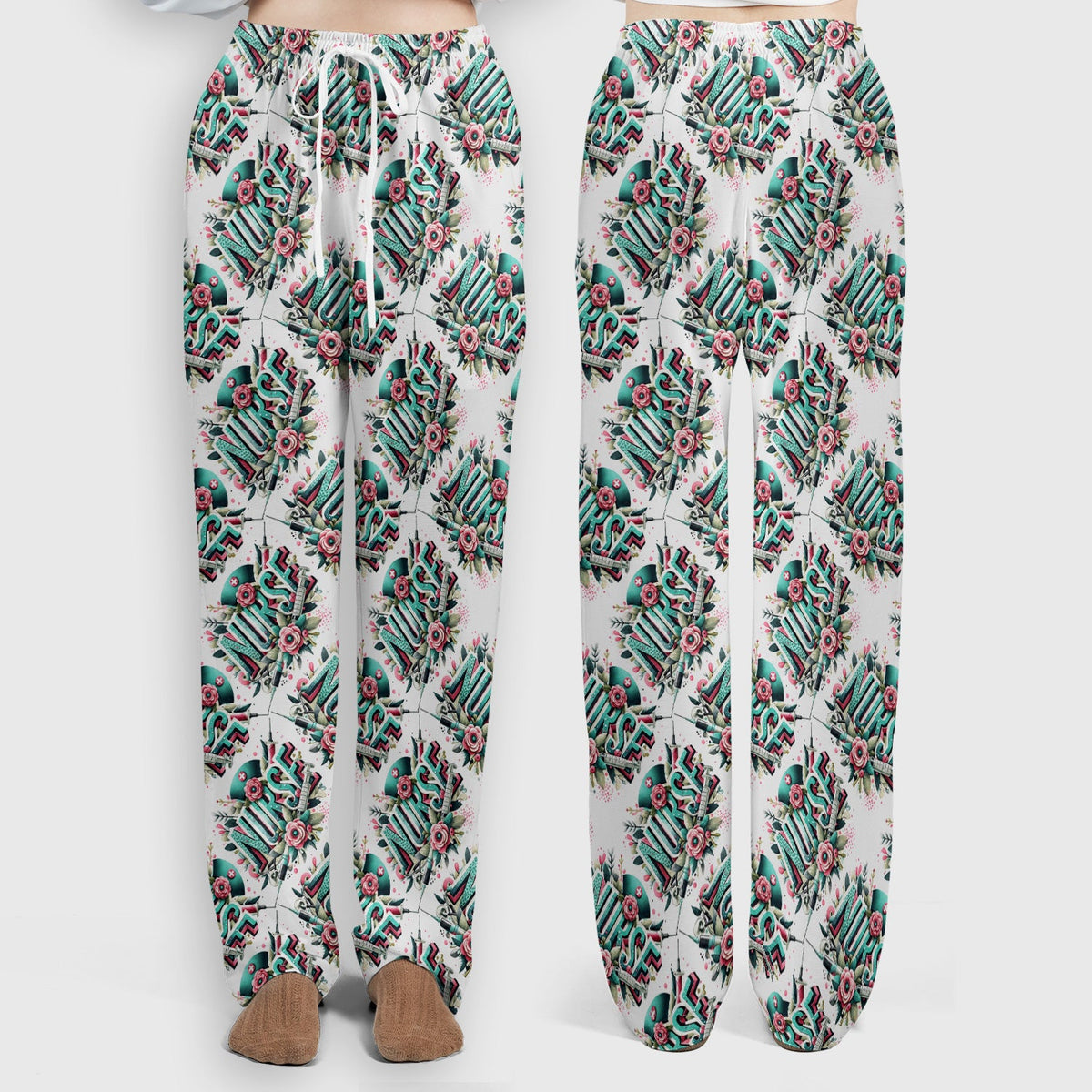 Typography Floral Nurse Scrub Set