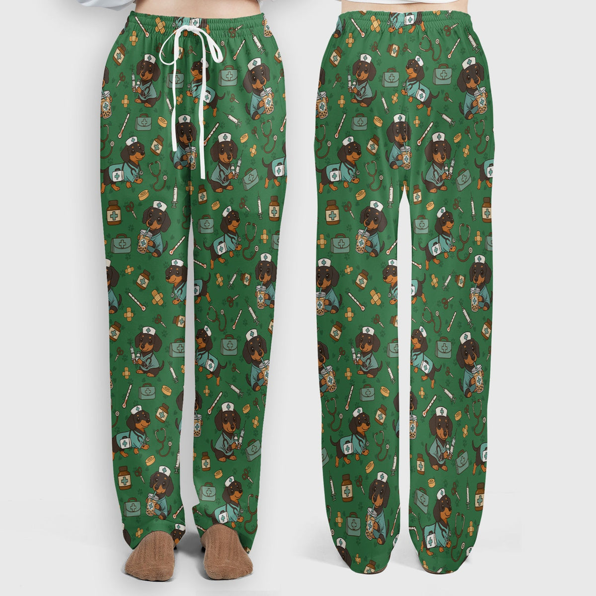 Funny Dachshund Nurse Scrubs Set - Cute Dog Print Medical Shirt - Holiday Nurse Scrub Top Gift for RN CNA Doctor, Women & Men