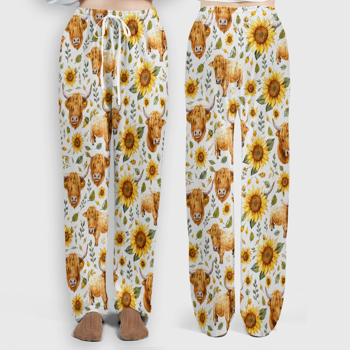 Highland Cow Sunflower Pattern Nurse Scrub Set
