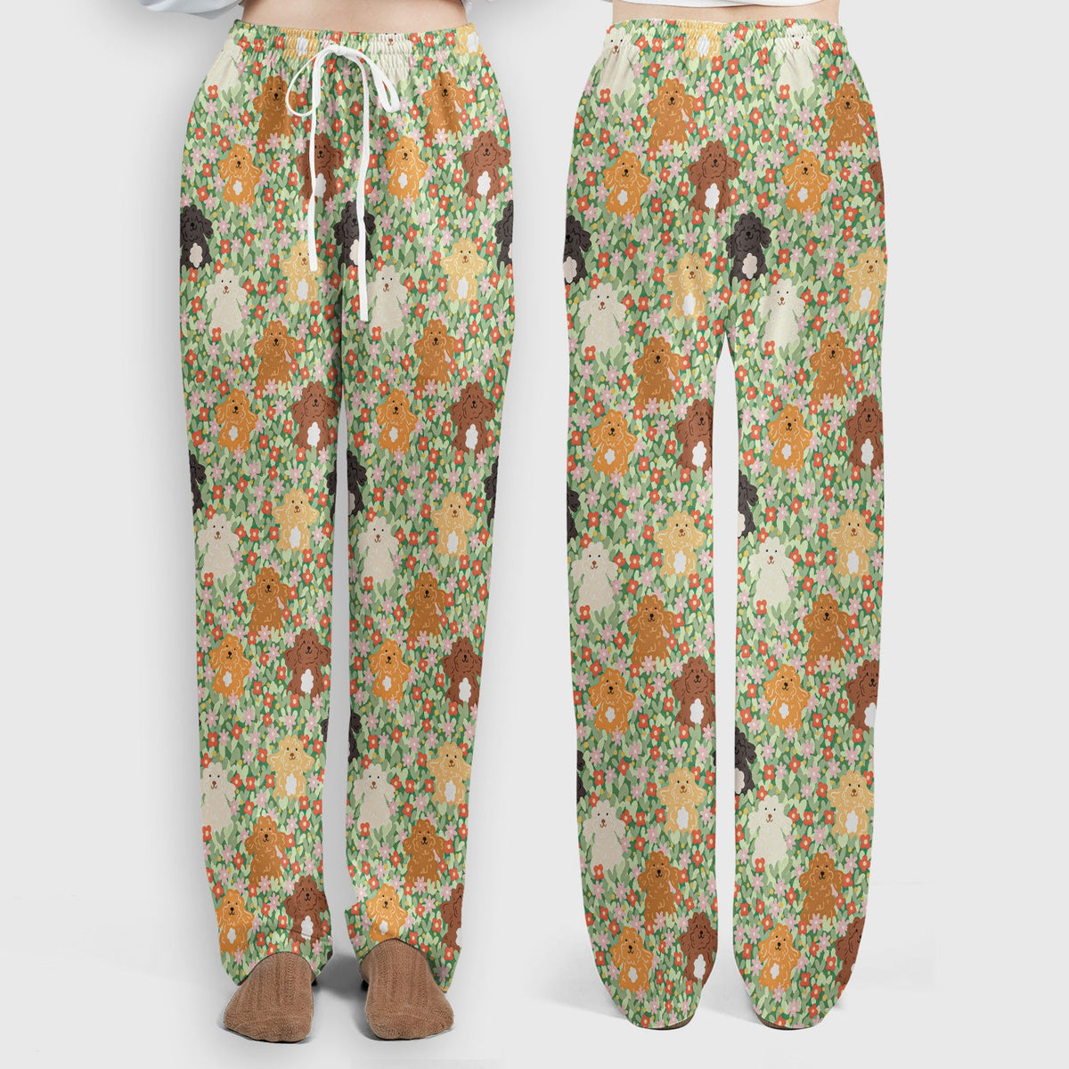 Poodle Dogs Floral Nurse Scrub Set