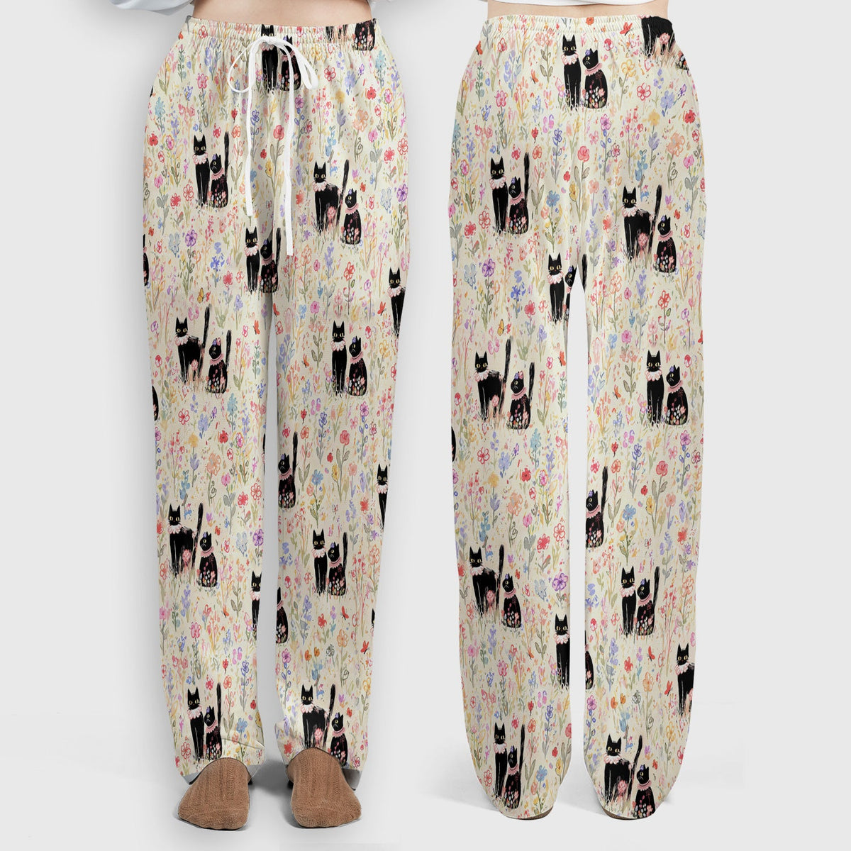 Cute Black Cats Wildflower Garden Nurse Scrub Set