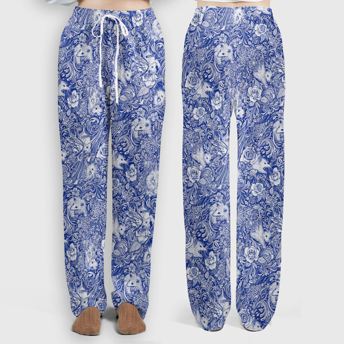 Blue Toile Opossum Floral Nurse Scrub Set