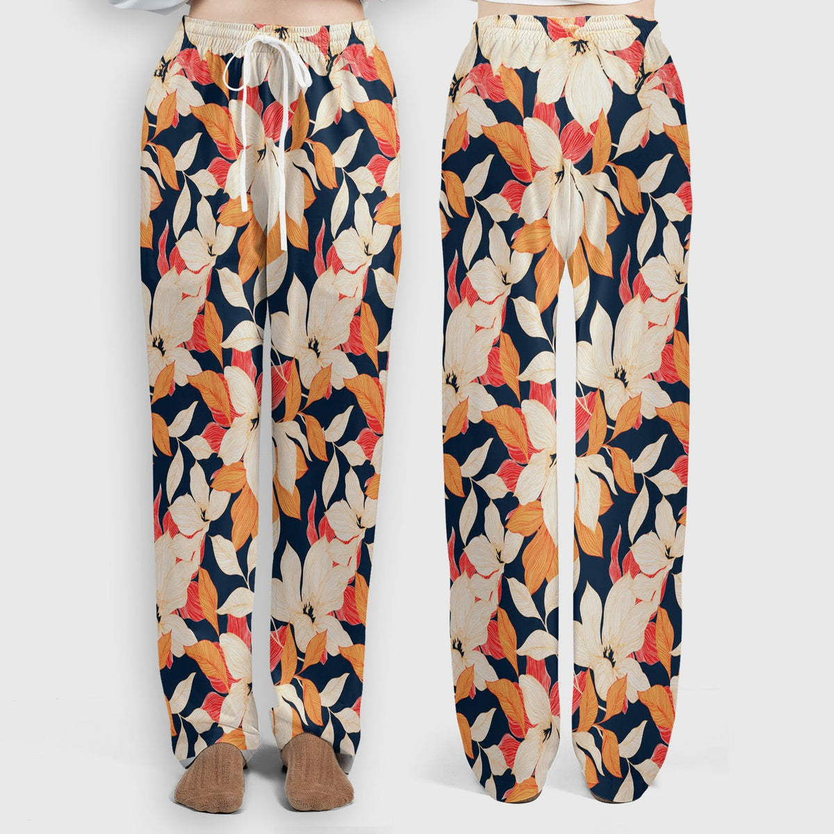 Elegant Ivory Lily Leaves Nurse Scrub Set
