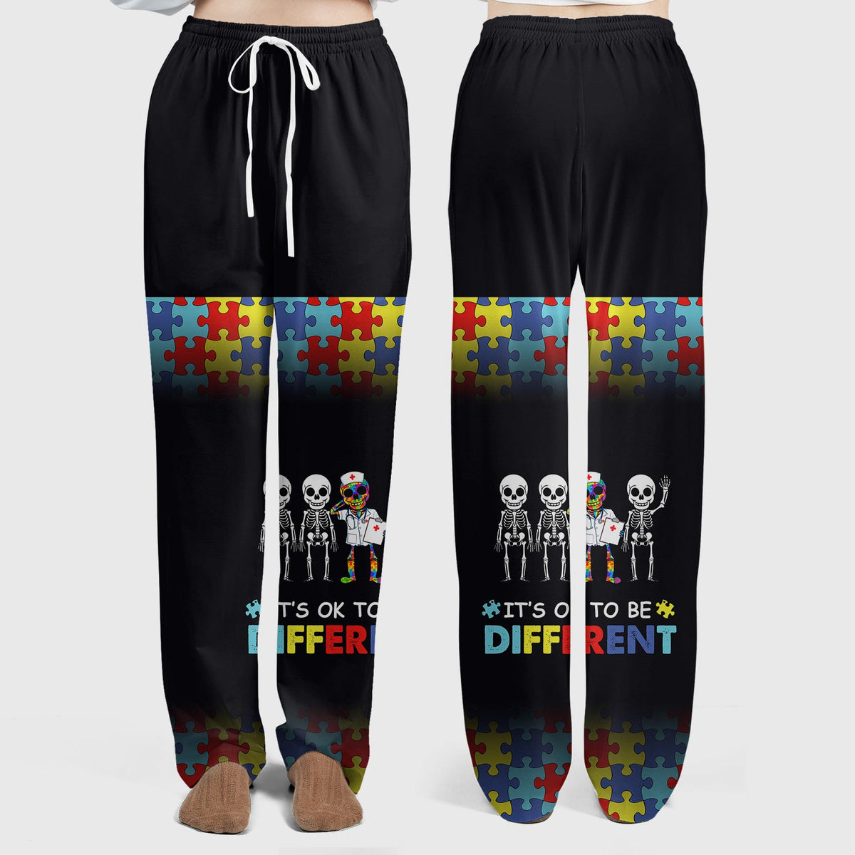 Autism Puzzle Skeleton It's OK To Be Different Nurse Scrub Set