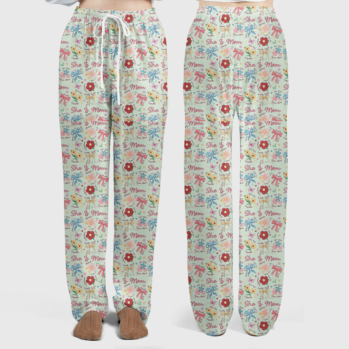She Is Mom Flower Bow Nurse Scrub Set