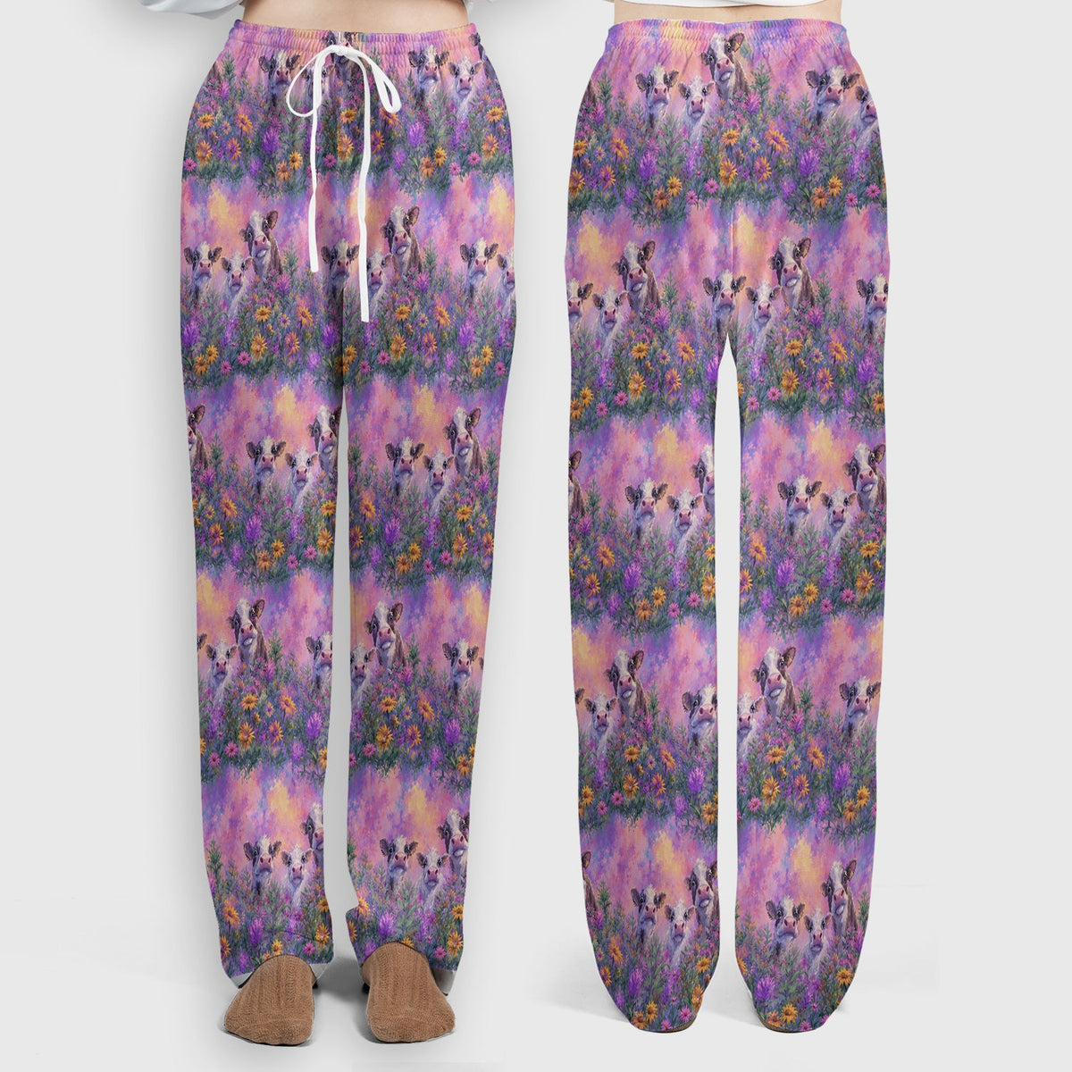 Pastel Cow Meadow Flower Nurse Scrub Set