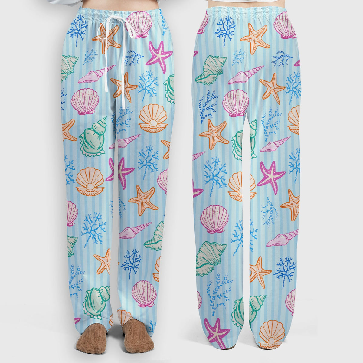 Colorful Seashell Starfish Ocean Stripe Nurse Scrub Set