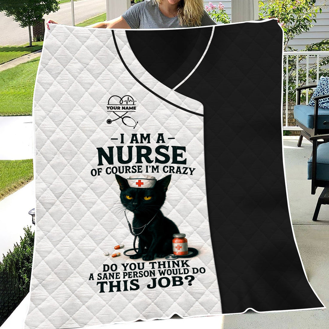 Personalized Black Cat Nurse Throw Blanket