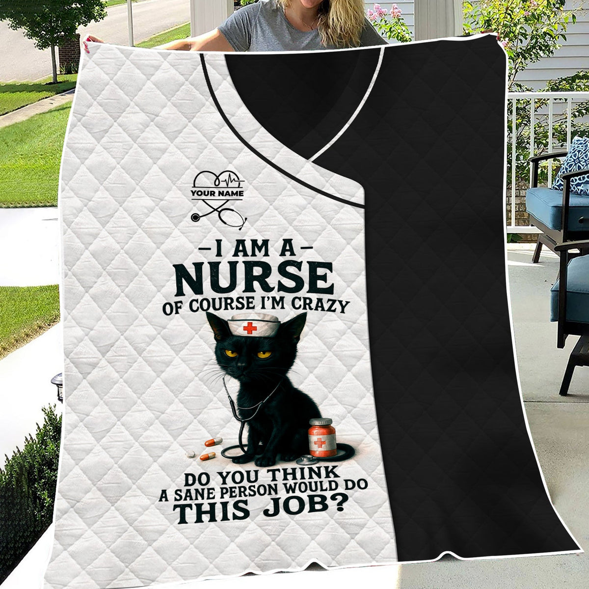 Personalized Black Cat Nurse Throw Blanket