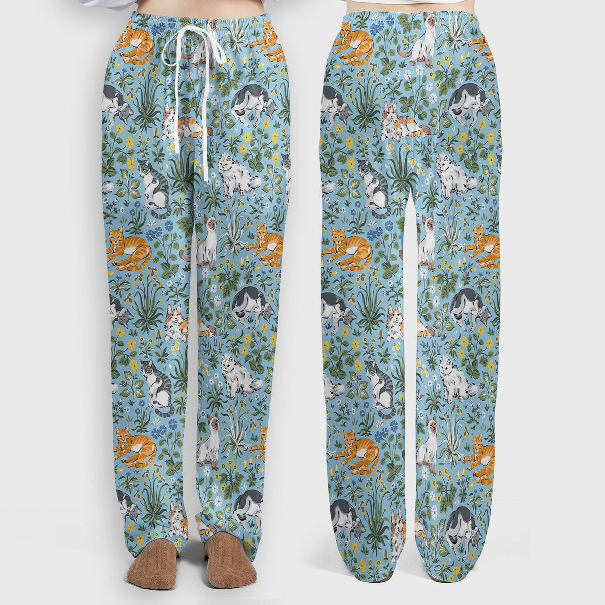 Floral Cat Garden Medical Pattern Scrub Set, Women's Scrub Sets