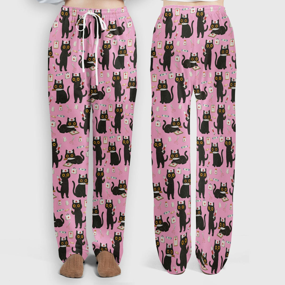 Cute Teal Black Cat Nurse Scrub Set