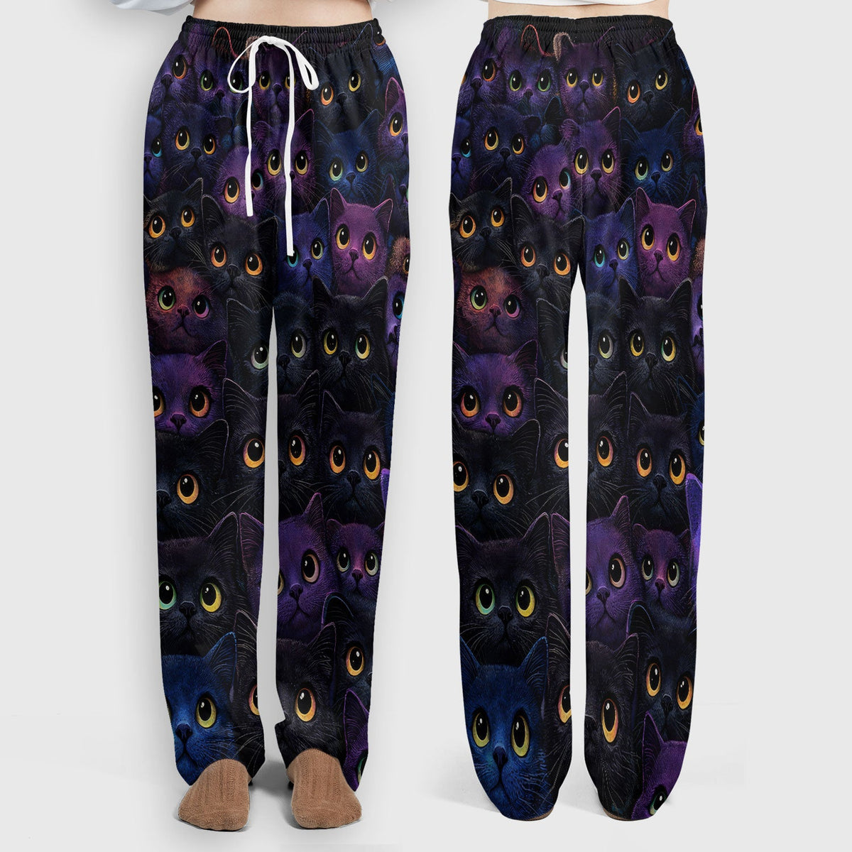 Cute Colorful Cat Eyes Pattern Scrub Set for Nurses, Scrub Pants and V Neck Top, Breathable Med Uniform