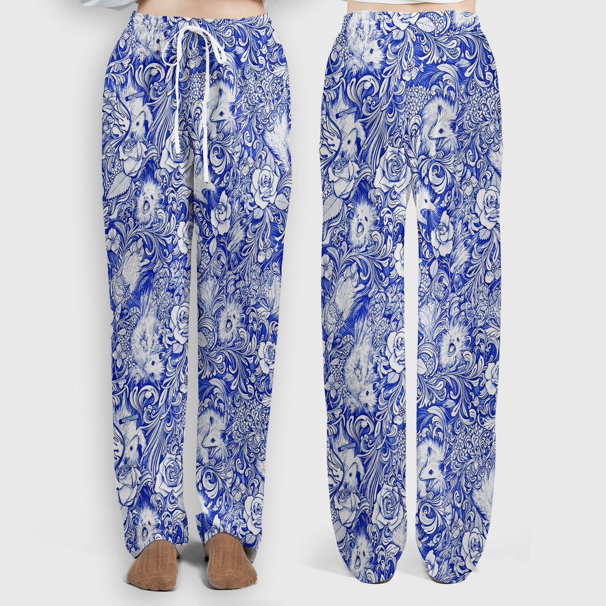 Blue Floral Opossum And Roses Nurse Scrub Set