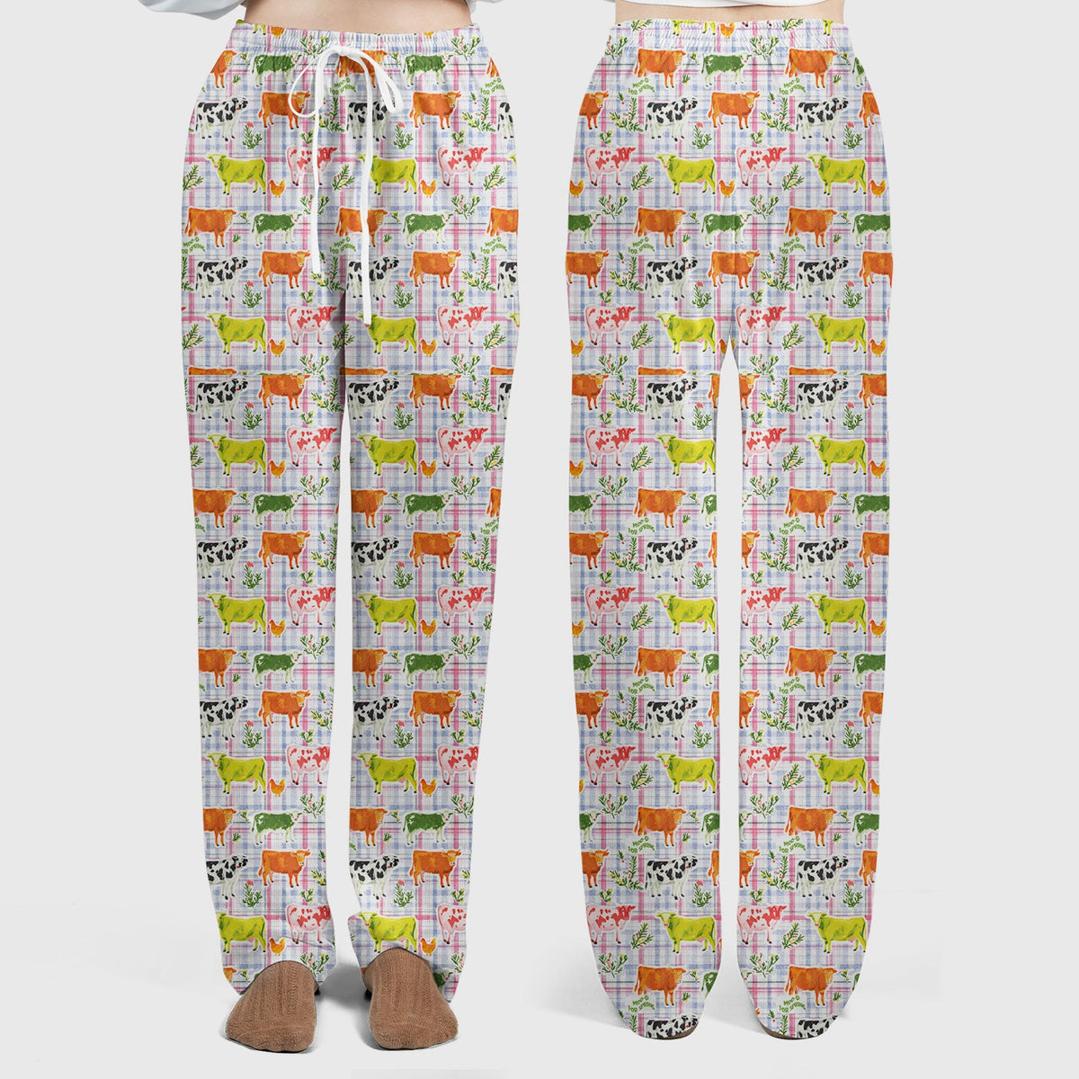 Colorful Farm Cow Plaid Nurse Scrub Set