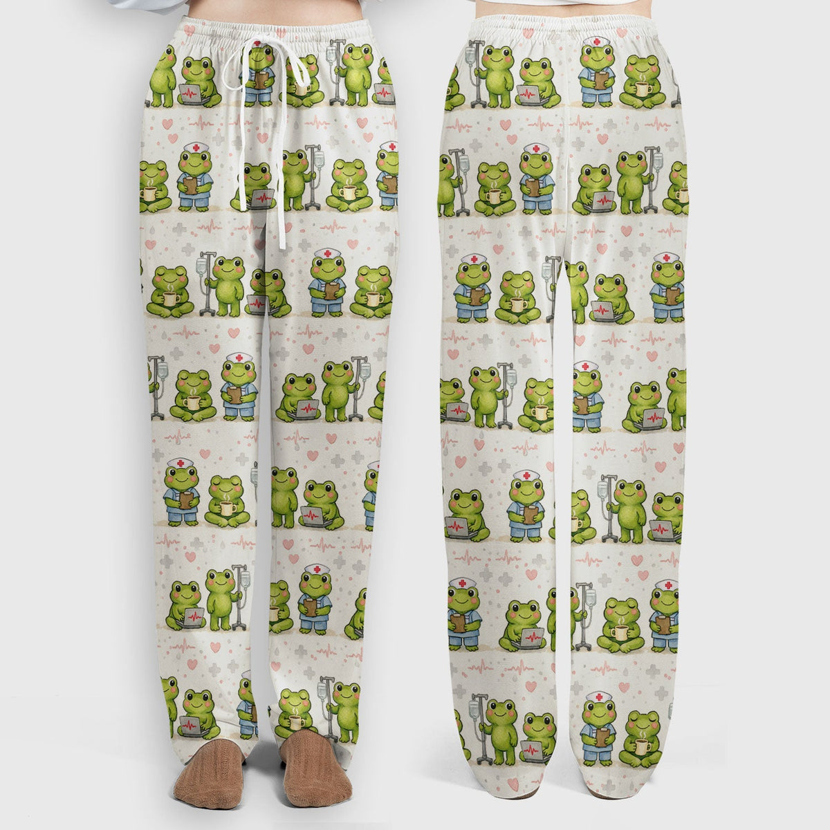 Adorable Frog Various Poses Nurse Scrub Set