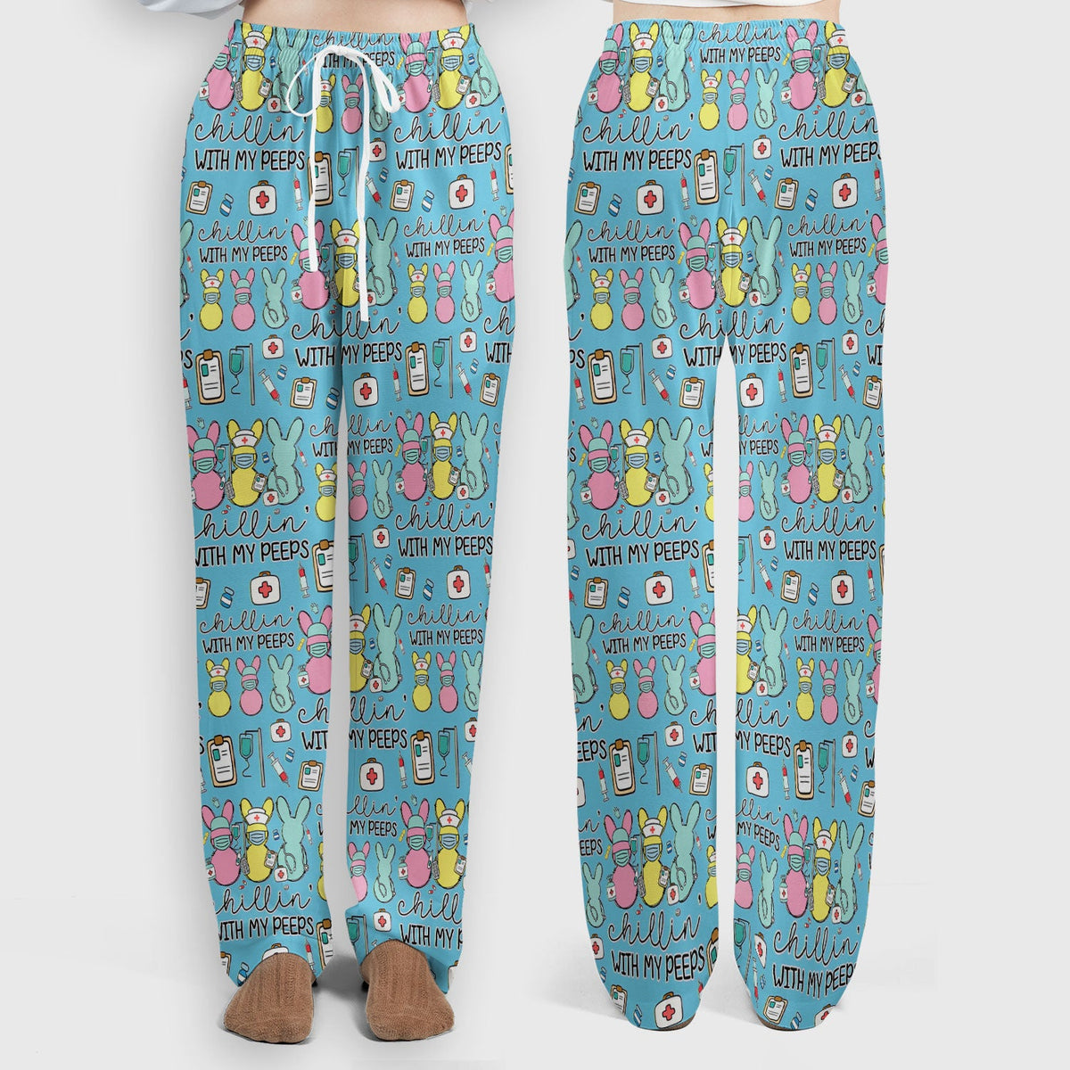 Bunny Nurse Chillin With My Peeps Scrub Set - Easter Gift