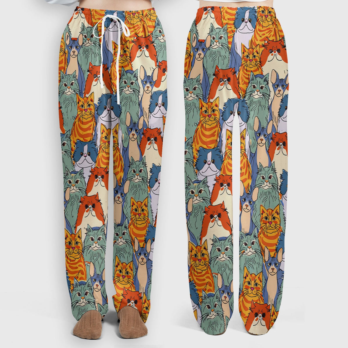 Multicolor Cat Faces Nurse Scrub Set