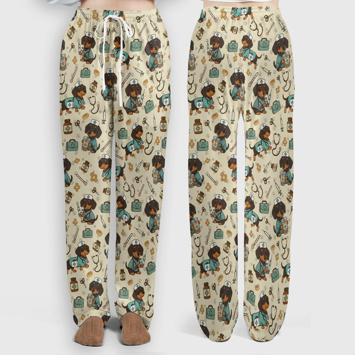Funny Dachshund Nurse Scrubs Set - Cute Dog Print Medical Shirt - Holiday Nurse Scrub Top Gift for RN CNA Doctor, Women & Men