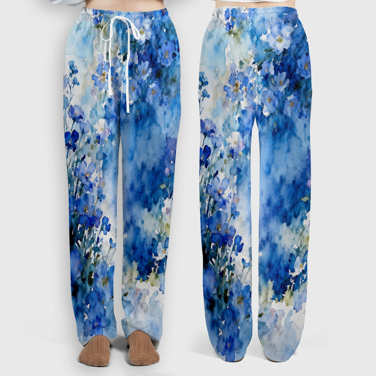Adorable Blue Floral White Cat Nurse Scrub Set