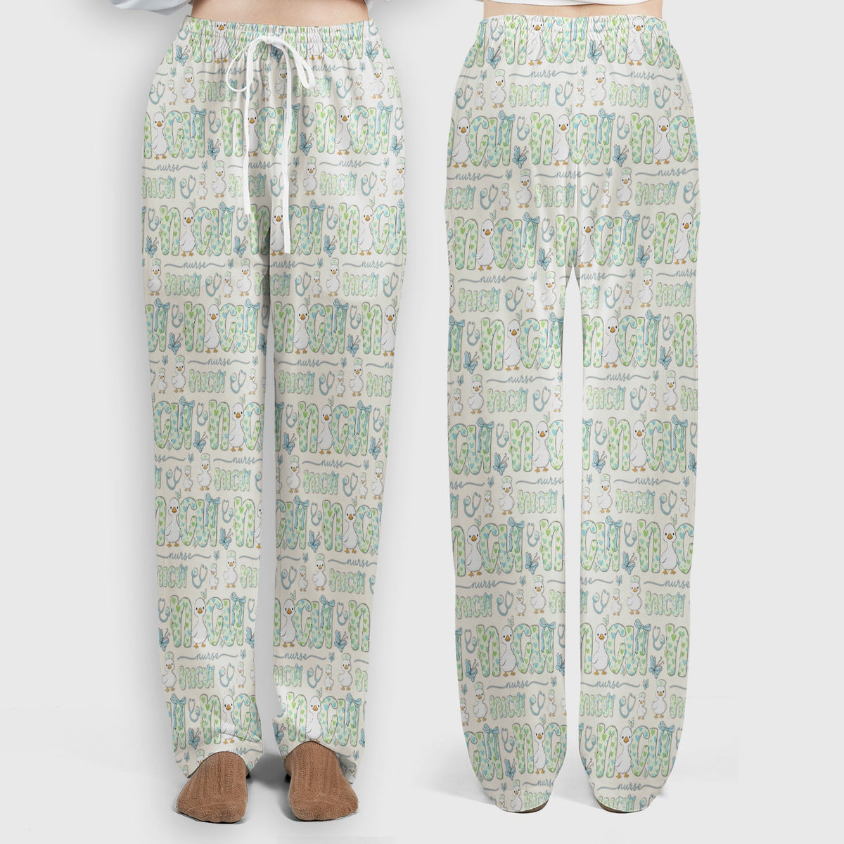 NICU Nurse Duck Pattern Scrub Set, Scrub Pants and V Neck Top